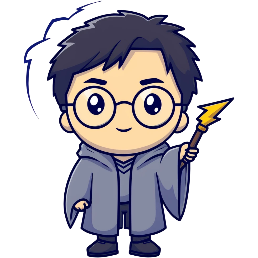 Harry Potter boy wizard with lightning scar, black hair, round glasses emoji