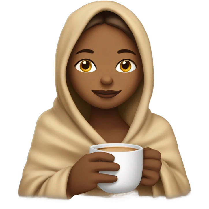 Carmel girl inside a blanket sipping coffee eyes closed emoji