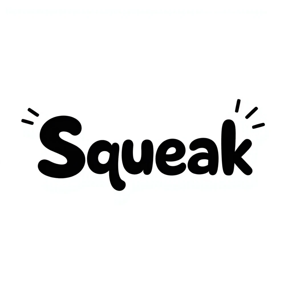 'Squeak' word in a playful hand drawn doodle style with fun and lively lettering emoji