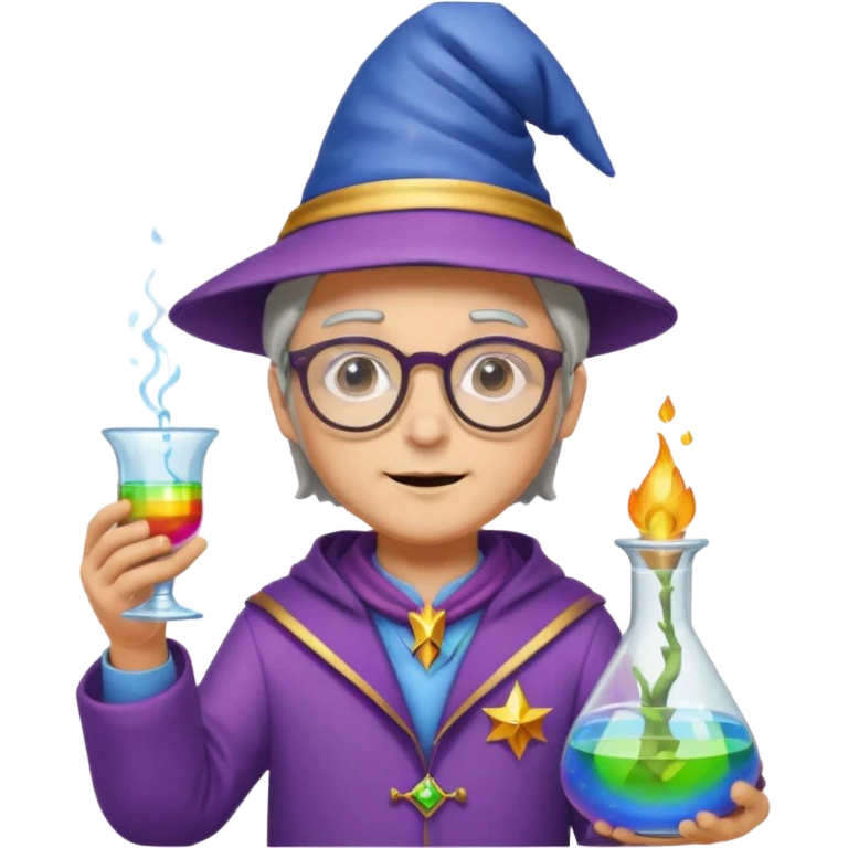 rainbow scientist with glasses, wearing wizard hat custome, with glass vase emoji