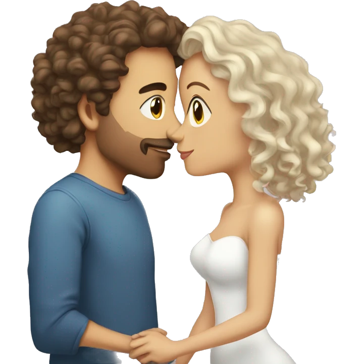 female white with wavy hair kiss husband white with curly hair emoji