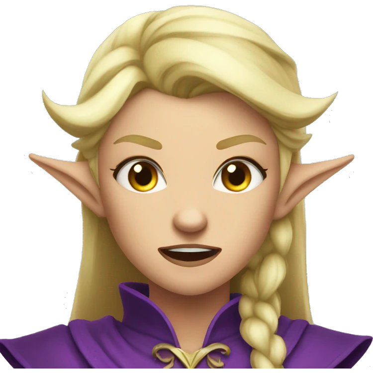 enraged angry, Noble female Elf with Elf ears and blonde hair and purple robes emoji