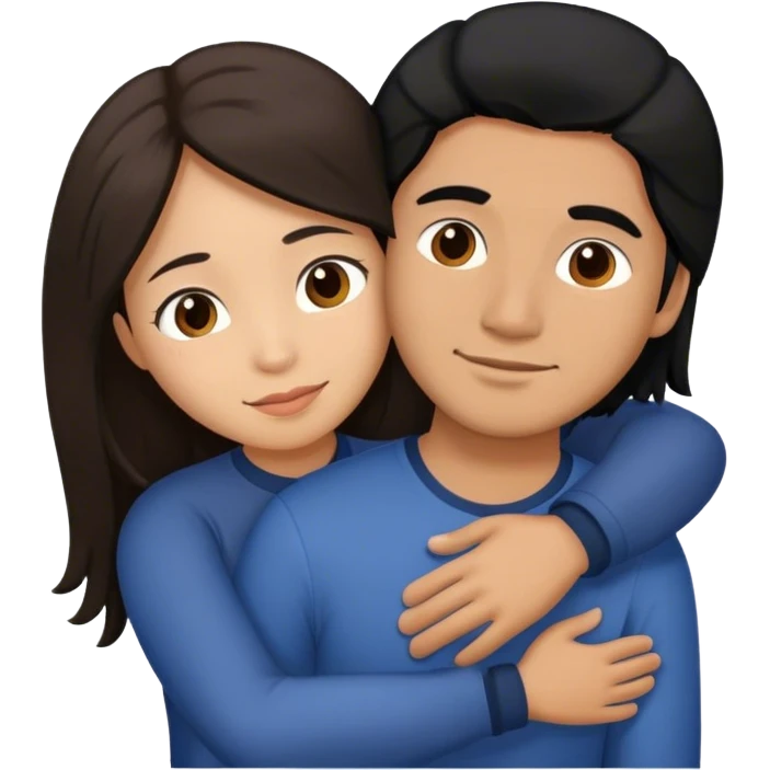 Latino man with long black hair hugging brown hair Filipina emoji