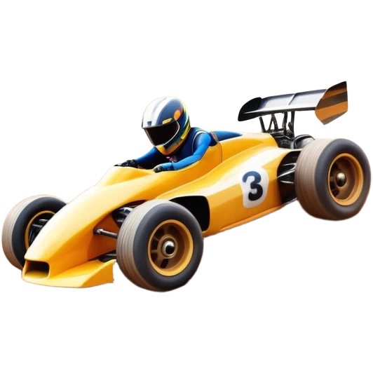 A high-speed racing car or motorcycle zooming down a track, leaving a trail of dust and excitement. The scene conveys energy and adrenaline, with blurred motion showing the speed and precision of motorsport, set against a dynamic racing track backdrop. emoji
