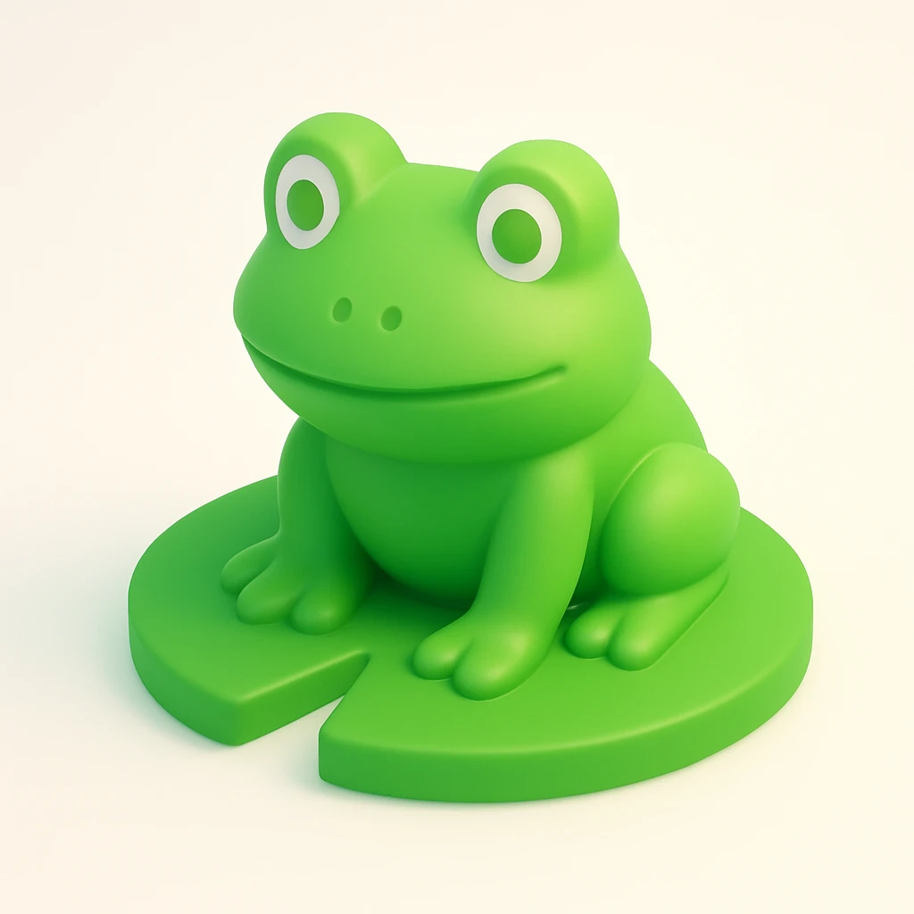 green 3D frog sitting on a lily pad emoji