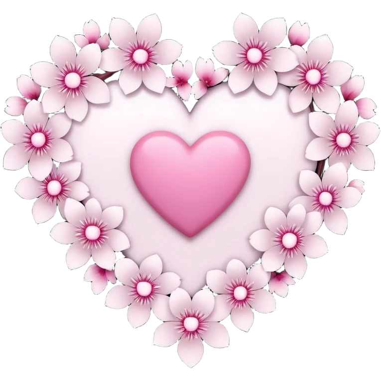 goth sakura heart, heart made of white sakura petals with pink accents, remove background emoji