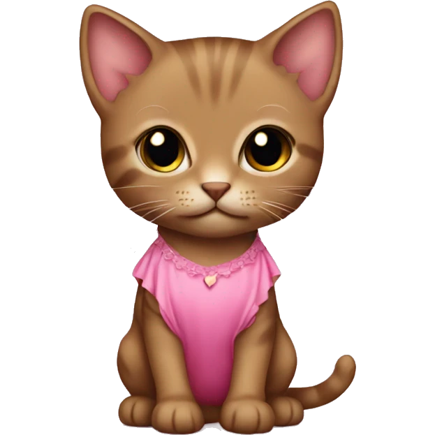 Small brown kitten with pink dress  emoji