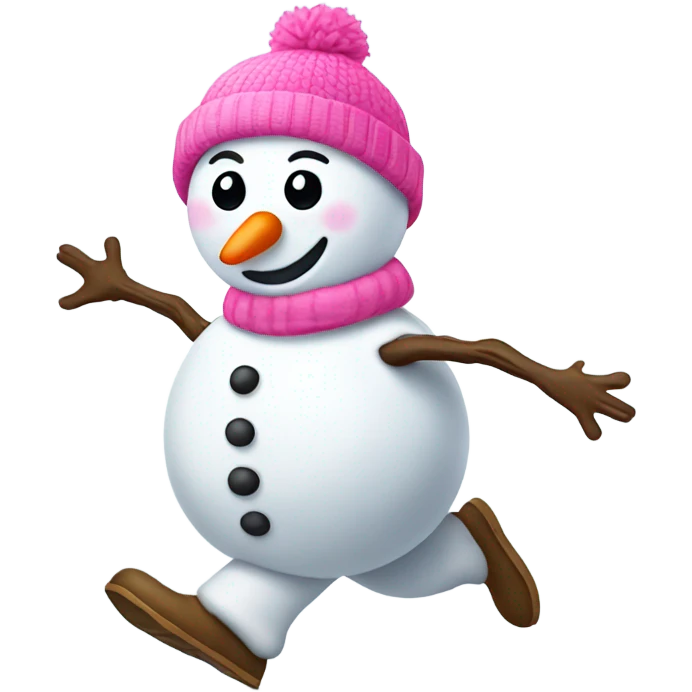 Snowman with a pink hat running emoji