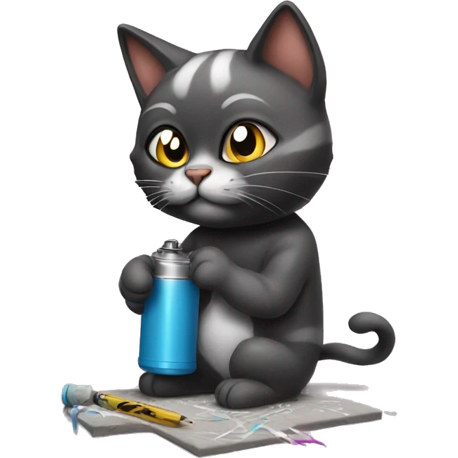a cat doing graffiti emoji