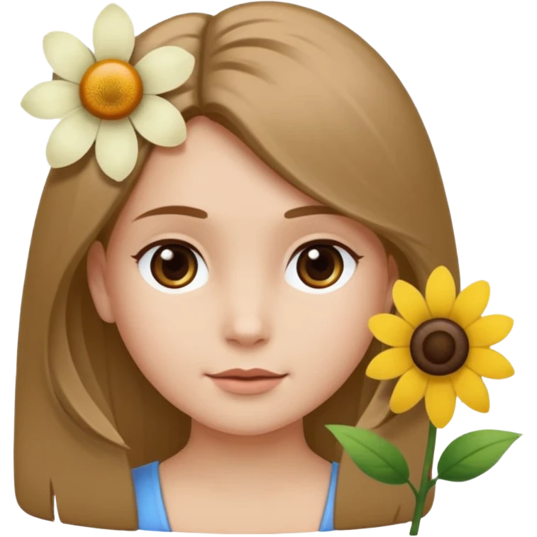 Ein braunhaariges Mädchen (glatte Haare ) mit einen Blume hinter dem ohr lange haare zur Seite kuckend Blume hinter dem rechten Ohr so das man es sieht zur Seite schauen soll das Mädchen  emoji
