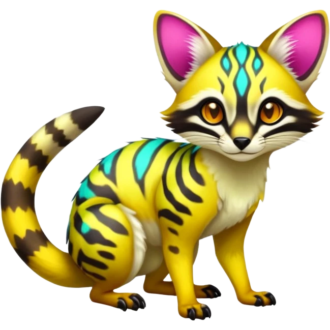 Exotic randomly colored colorful light cute lush neon-colored brightly colored Fakémon-Fionbri-Vernid-Genet-creature with markings (full body) emoji