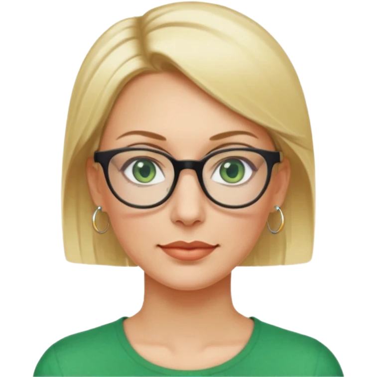 femme 40 ans lunettes carrécheveux très courts blonde anneaux oreilles yeux verts emoji