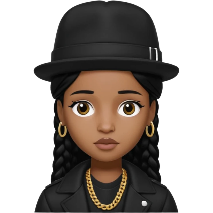 asap rocky pretty bratz with black hat and clothes, black hair emoji