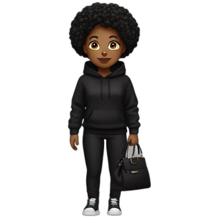 Black girl black hoodie black pant and black handbag emoji