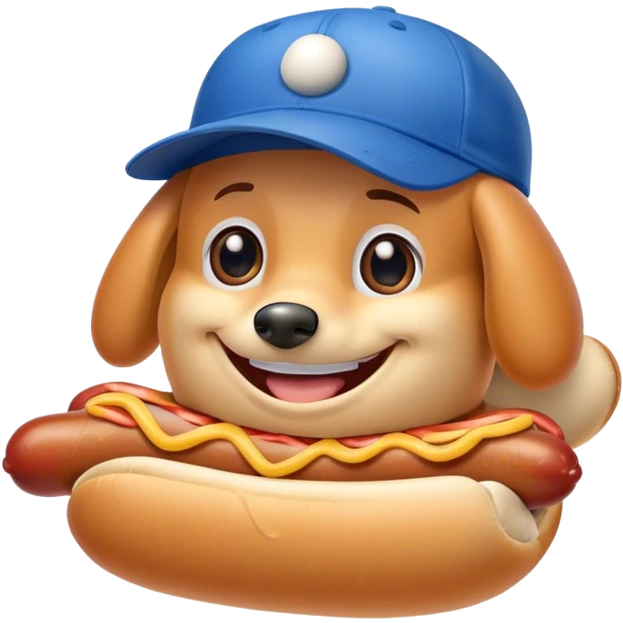 hot dog with smiling face and blue baseball hat emoji