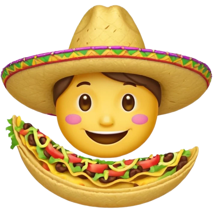 smile emoji with sombrero hat eating taco emoji