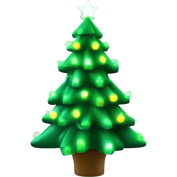 a 3d green christmas tree with glowing christmas lights  emoji