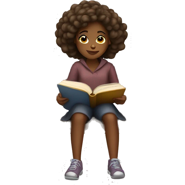 Brown skin girl sitting on a bench reading a book emoji