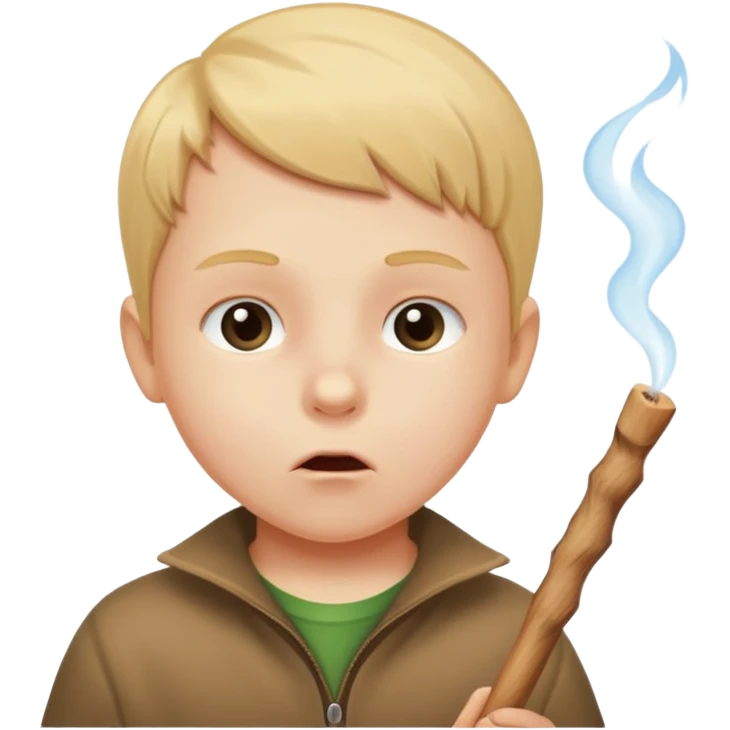 A white child blows his lips into a stick emoji