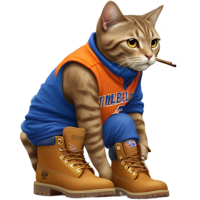 cat in timbs, New York knicks jersey and smoking  emoji