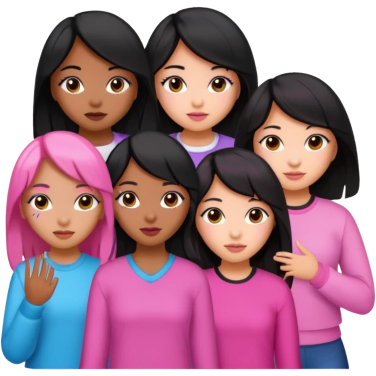 Katseye music group 6 members all girl 2 brown girl 1 korean 1 latina 1 girl with black hair pink highlights emoji