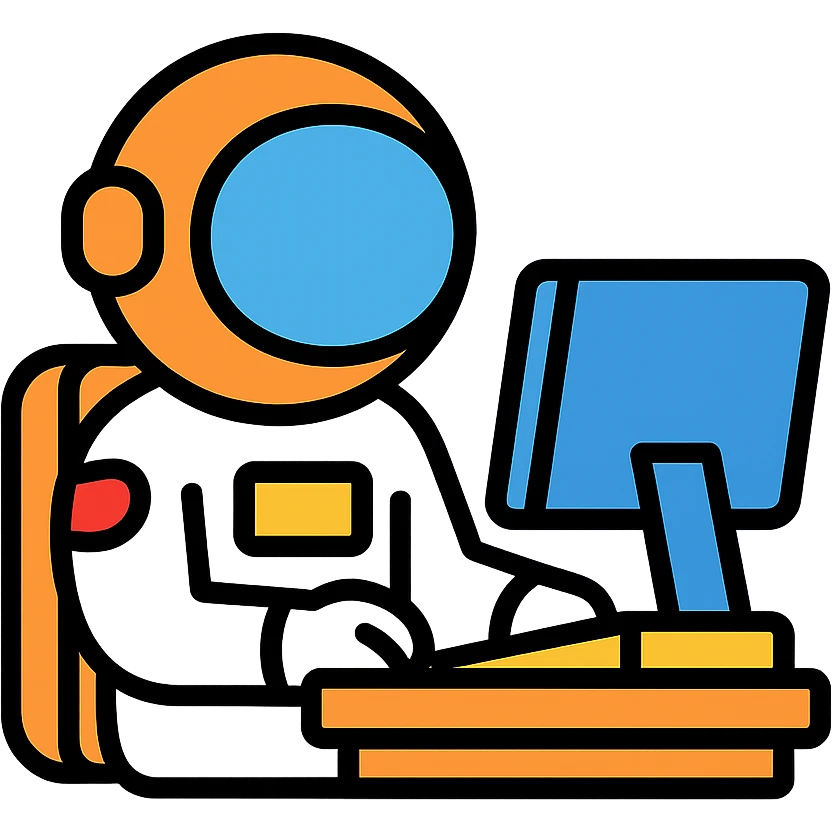 color outline icon of an astronaut at a computer, space theme emoji