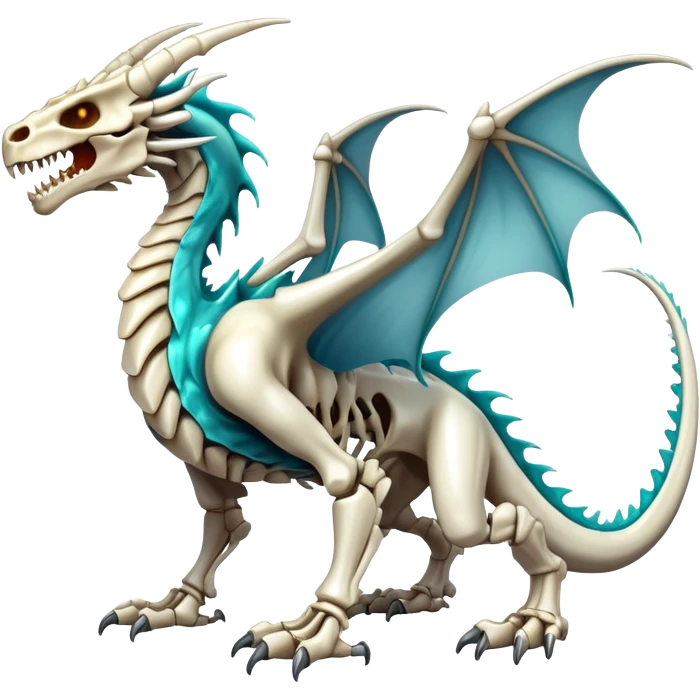 An epic shiny skeletal bone dragon, full body emoji