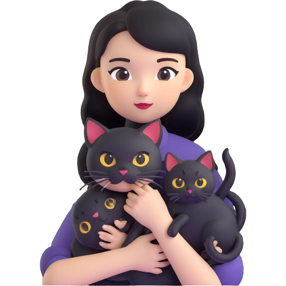 Young woman in black clothes with a black-patterned Chinese domestic cat emoji