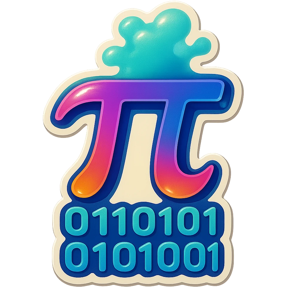  combine the π (pi) math symbol, binary code, and digital mist emerging from it. emoji