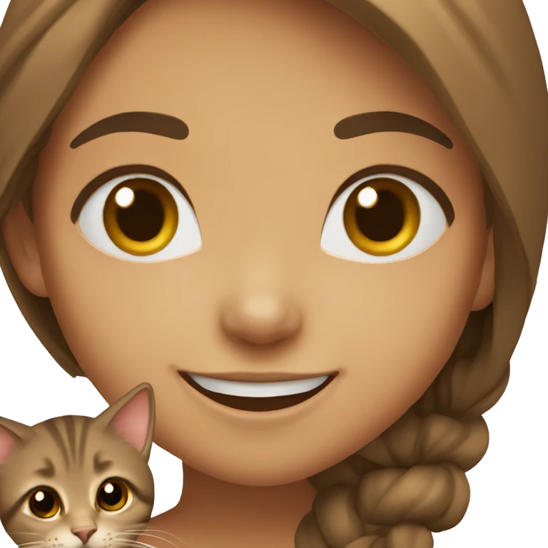 A girl from Dubai with  brownish long hair holding a cat and smiling and winking  emoji