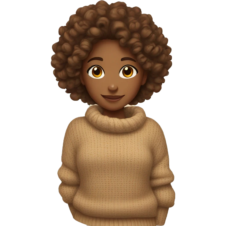 tan girl with curly brown long hair, cozy fall sweater emoji