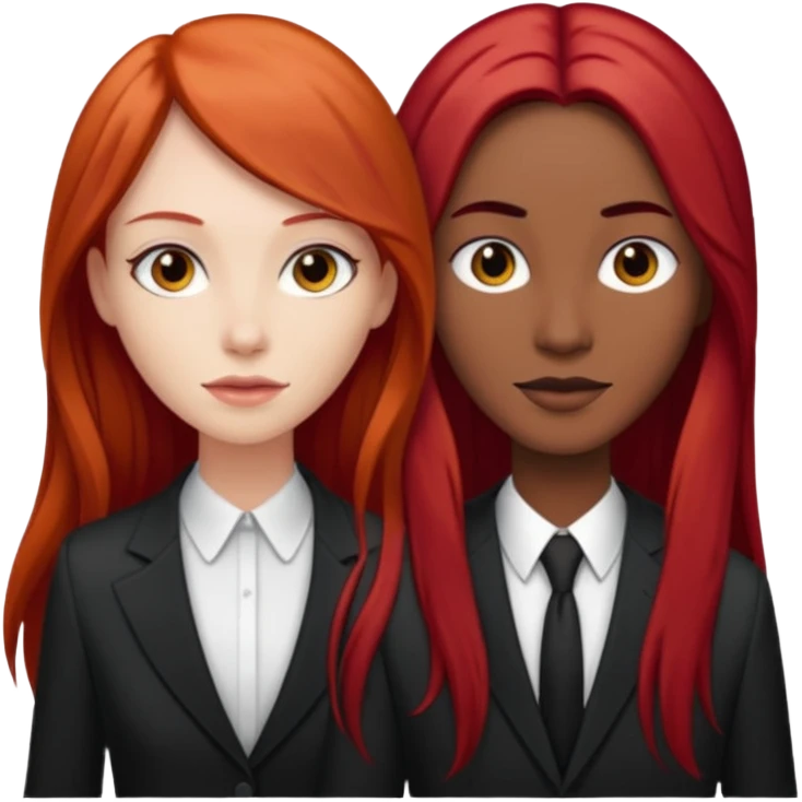 Mujer flaca con cabello largo color rojo color de piel blanca, hombre de color medio moreno con cabello color negro, flaco emoji