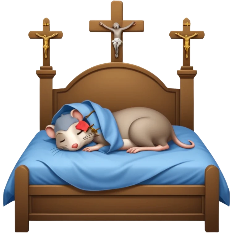 Rat sleeping in bed next to a crucifix  emoji