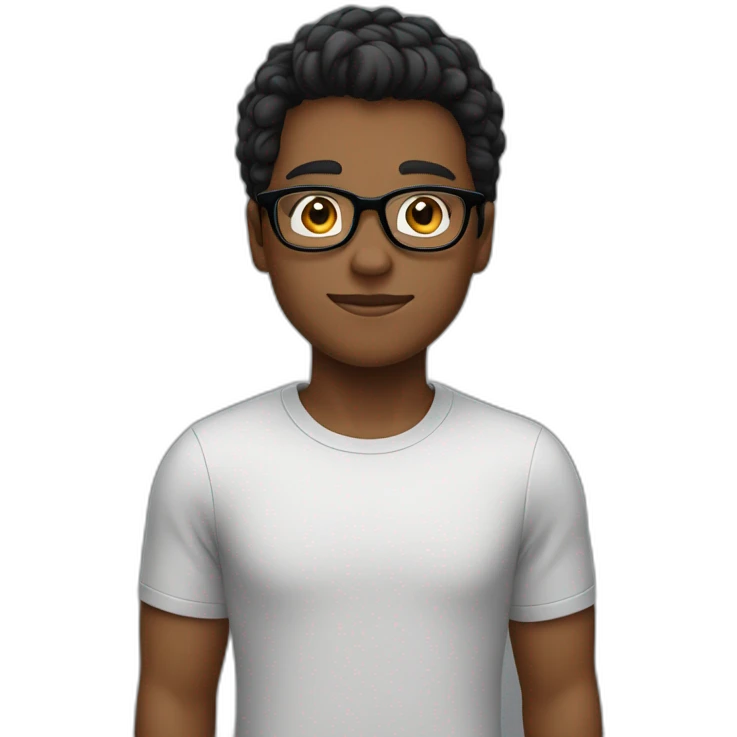 A boy with black-rimmed glasses, black short sleeves and partial hair emoji