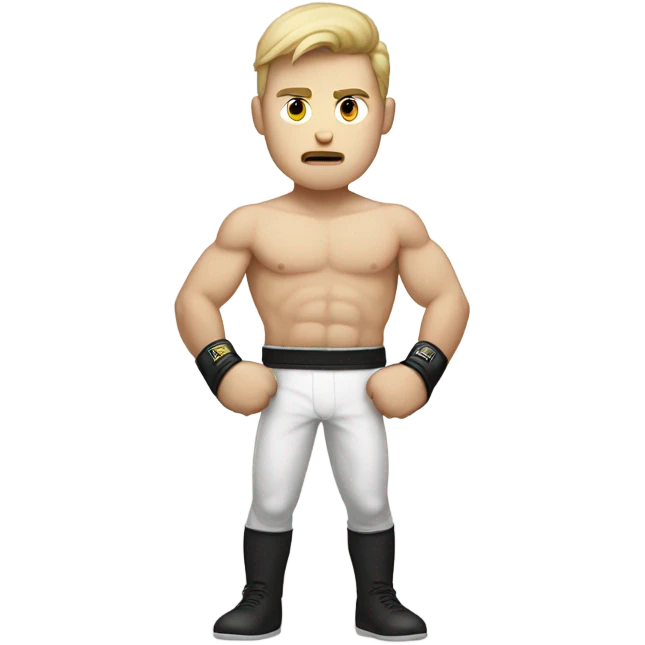 Little white fighter guy in his 20s, throwing punches, and has a serious face emoji