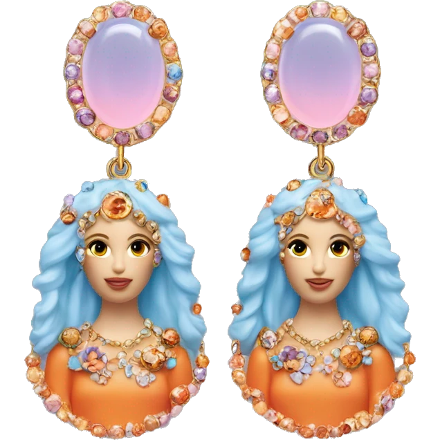 Dolce and Gabbana earrings with white and colourful lavender light blue orange pink summer print and golden detais 2023 emoji