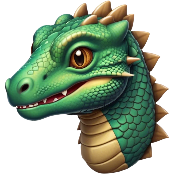 Cinematic Realistic Cute Komodo Dragon Portrait Emoji, Head tilted playfully and inquisitively, featuring a compact, robust build with finely detailed, textured scales in natural earthy hues and a characteristically alert face with bright, curious eyes, rendered with lifelike clarity, high shine, affectionate and surprisingly endearing, styled with a touch of wild charm, soft glowing outline, capturing the essence of a mischievous yet lovable Komodo dragon that seems poised to inch its way out of the screen into your arms! emoji