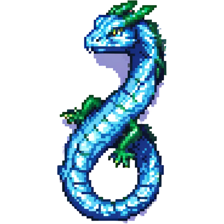 A pixel art basilisk serpent entwined with the Windows 11 blue four-square logo, retro game style, no background. emoji