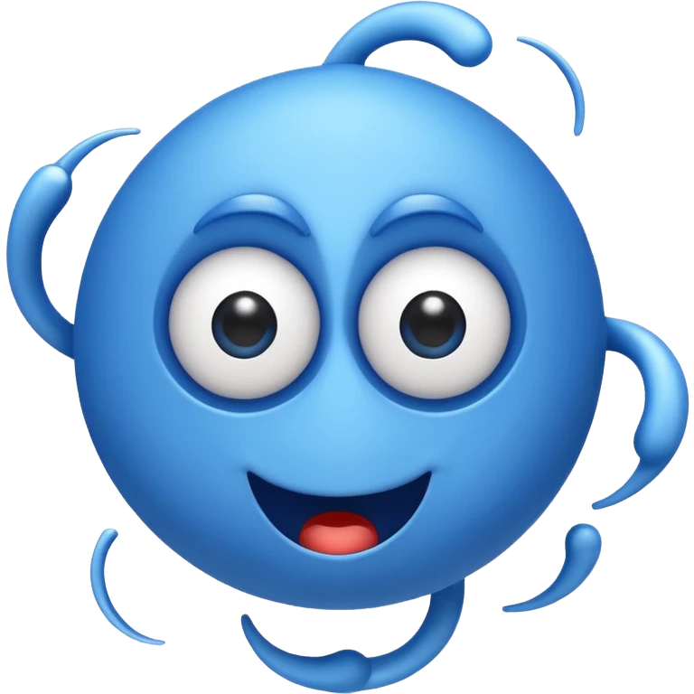 blue cyclone with playful googly eyes and blue limbs, minimal emoji style emoji