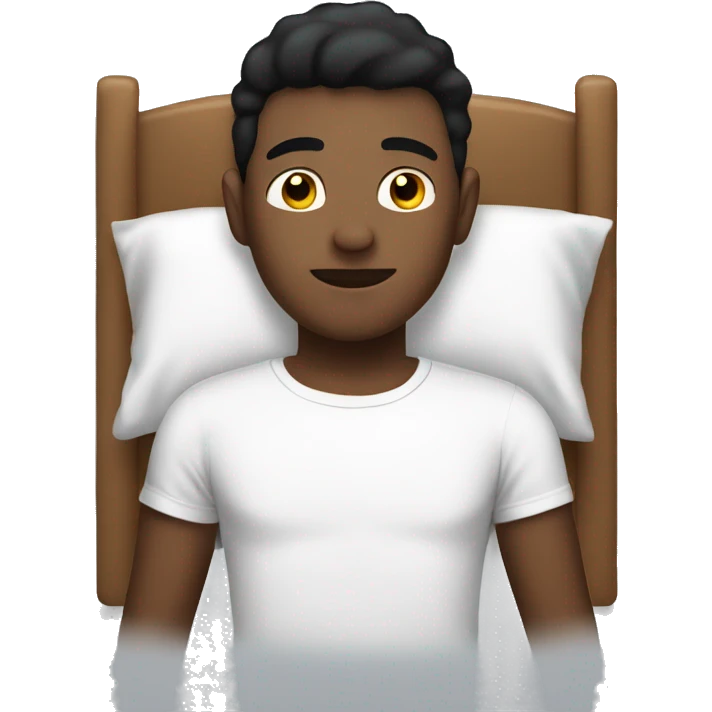 Boy laying on the bed with white T-shirt and black pants emoji