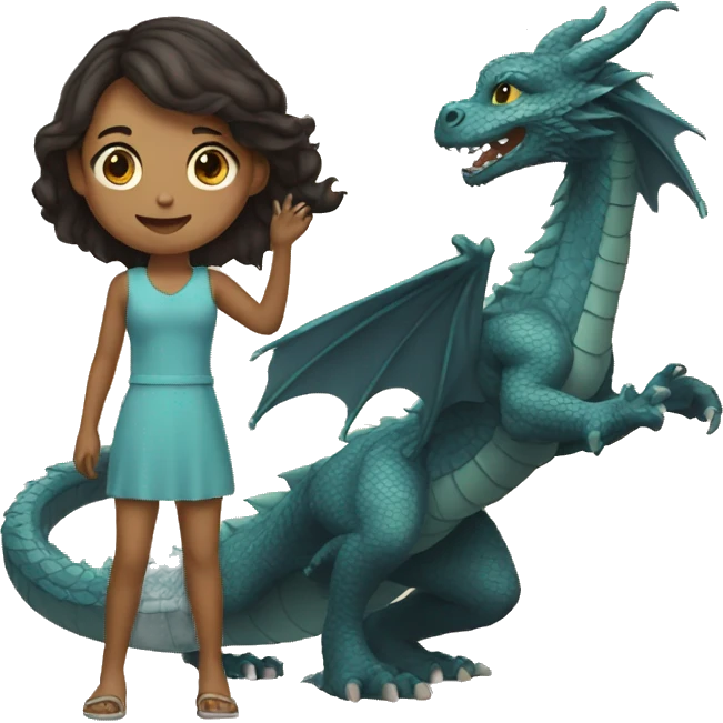 the girl is playing with the dragon emoji