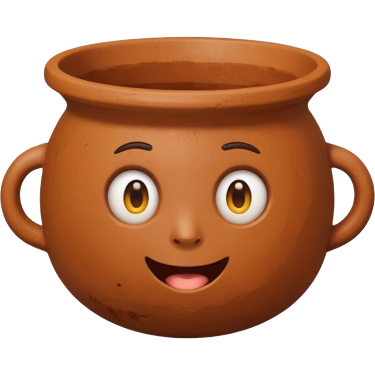 top-down view of a round clay pot focusing on the open mouth, emoji style emoji