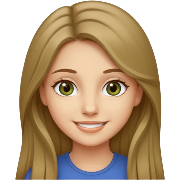 create a girl with dark blond long hair, olive colour eyes, beautiful smile and white skin emoji