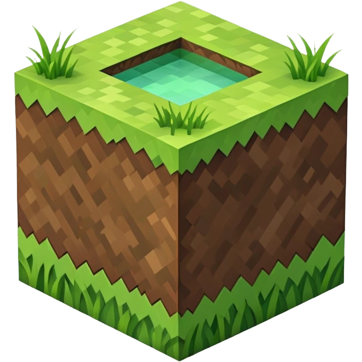 Minecraft grass block, square shape, brown and green, smooth, isometric emoji