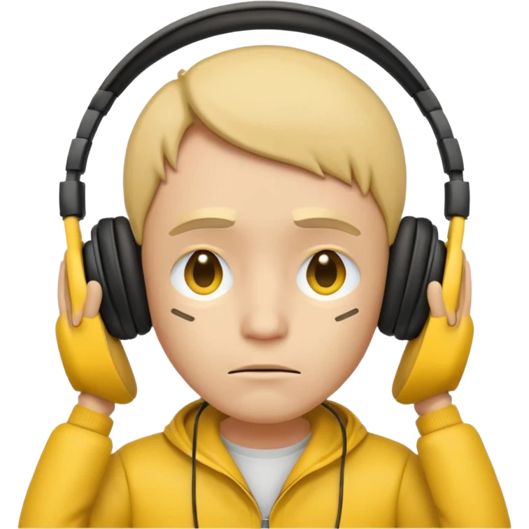 Sad face wearing headsphones with yellow face no nady emoji