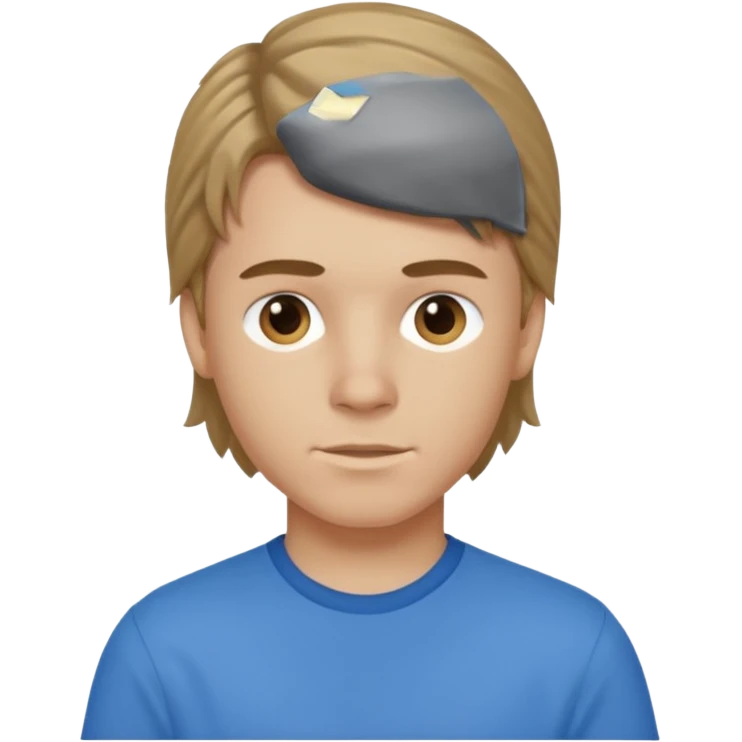 boy with dark blonde hair in a mullet with a neat blue shirt (blouse) emoji