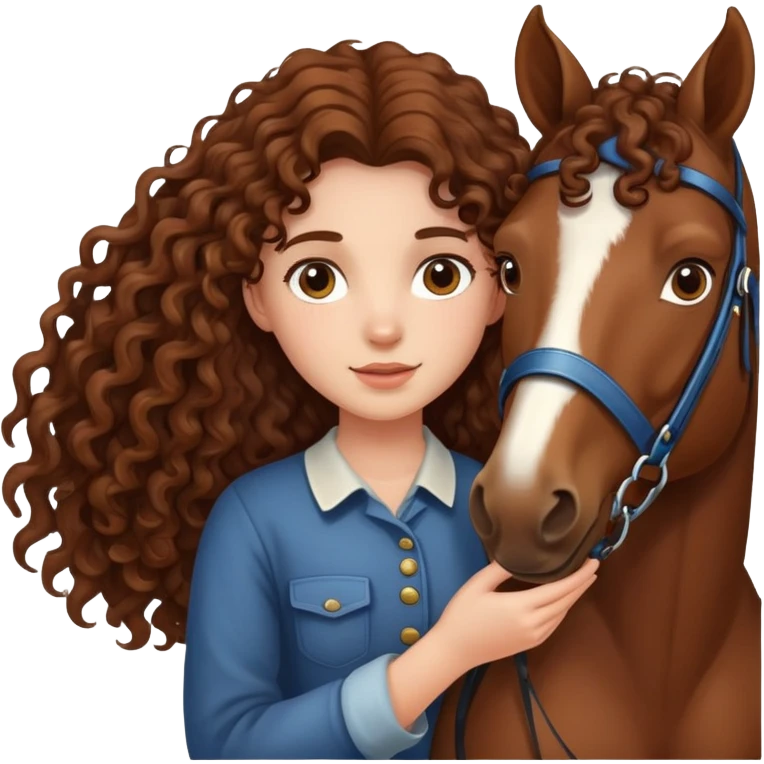 girl with brown curly long hair holding horse emoji