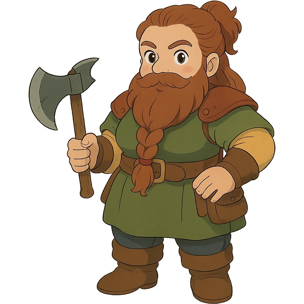 ghibli style bearded female dwarf from DnD emoji