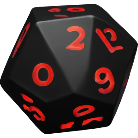 D20 dice black with red numbers glowing emoji