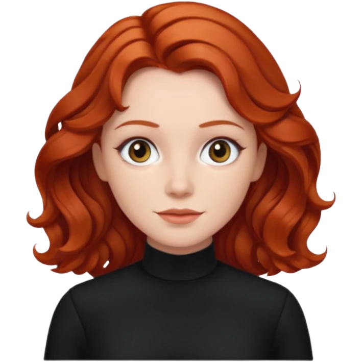 Julia Grant from Summer of Fear with medium red wavy hair, black outfit emoji